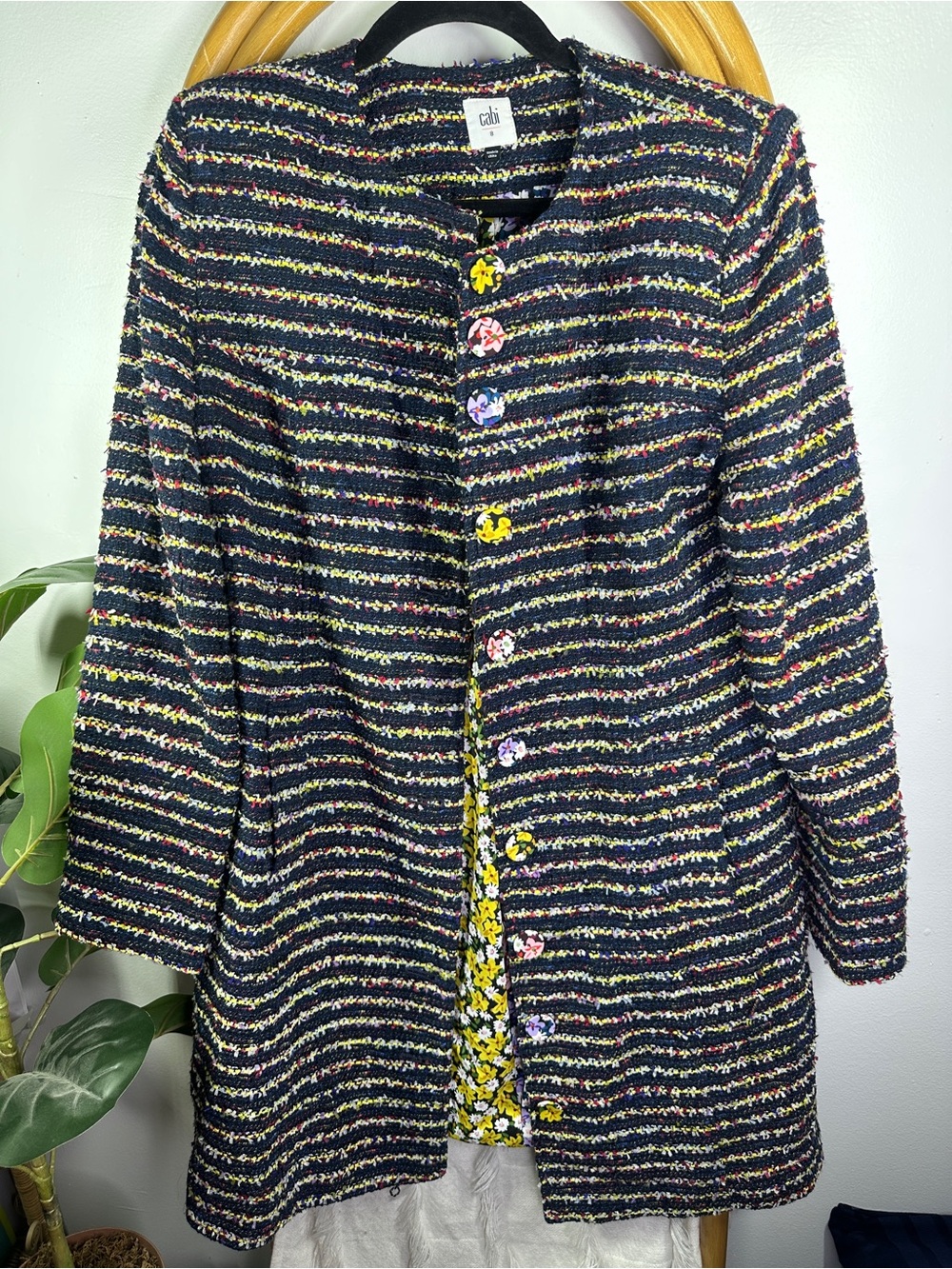 Cabi Navy Striped Headline Topper Coat sz 8
